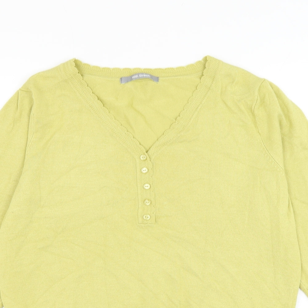 Marks and Spencer Womens Green V-Neck Viscose Pullover Jumper Size 14