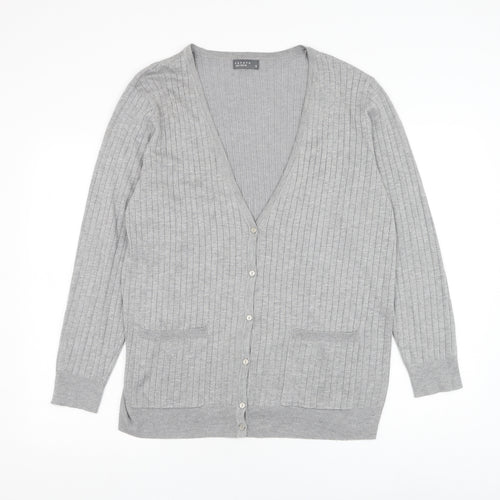 Papaya Womens Grey V-Neck Viscose Jumper Size 16