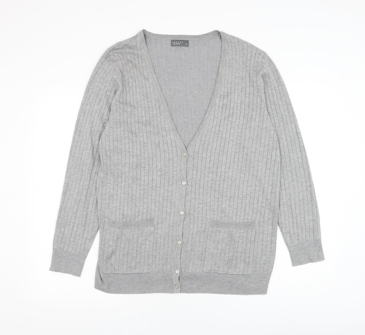 Papaya Womens Grey V-Neck Viscose Jumper Size 16