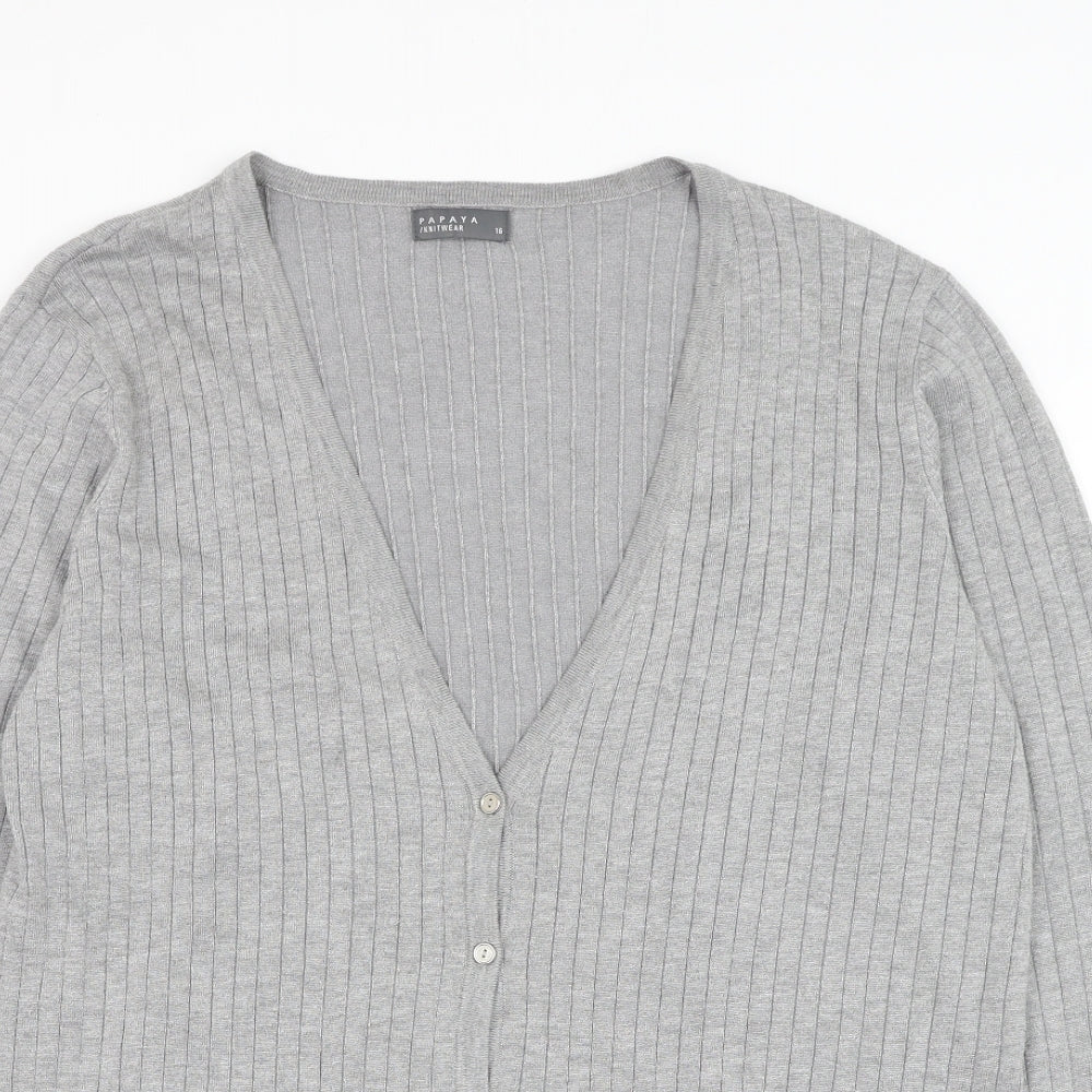 Papaya Womens Grey V-Neck Viscose Jumper Size 16