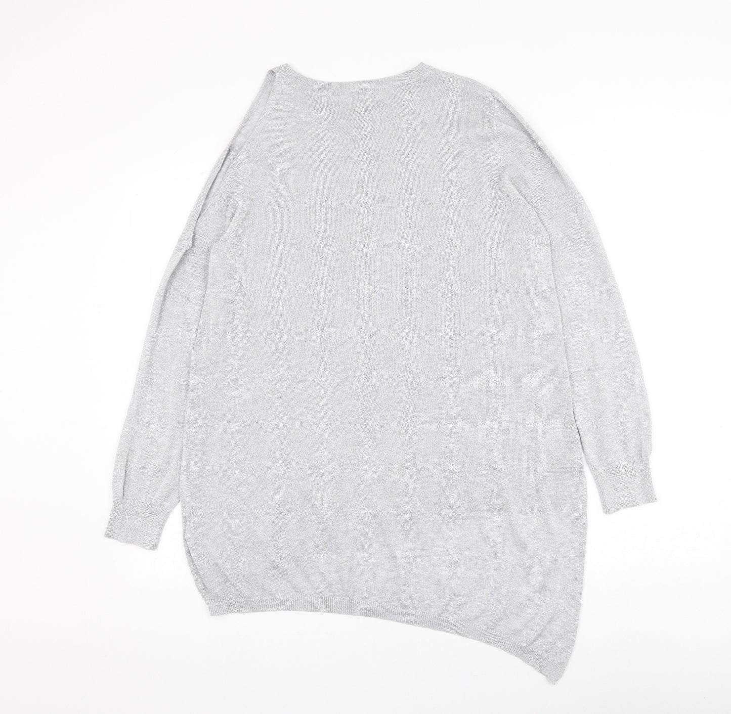 River Island Womens Silver Round Neck Viscose Pullover Jumper Size 12