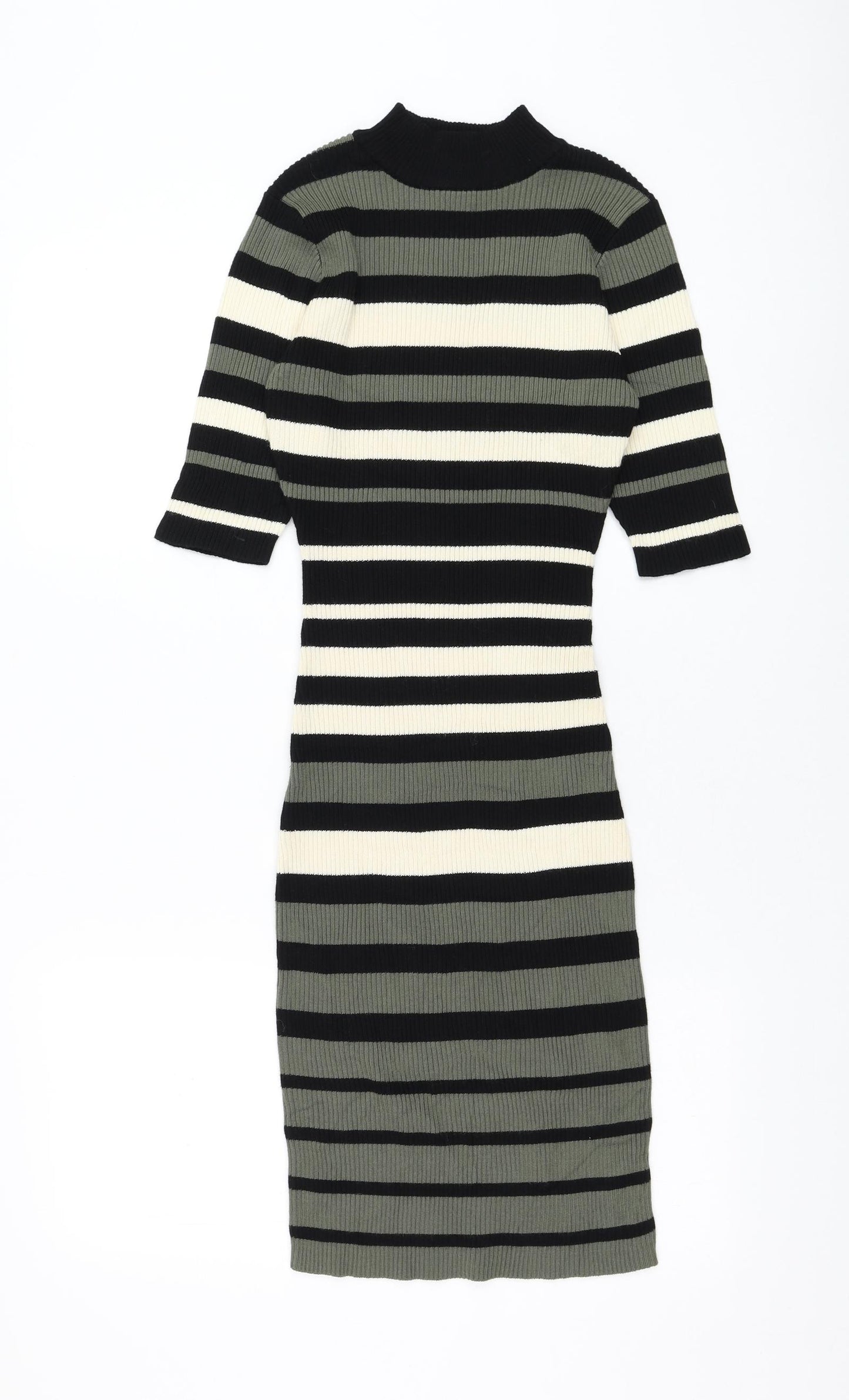 Apricot Womens Black Striped Viscose Jumper Dress Size 10 Round Neck Pullover