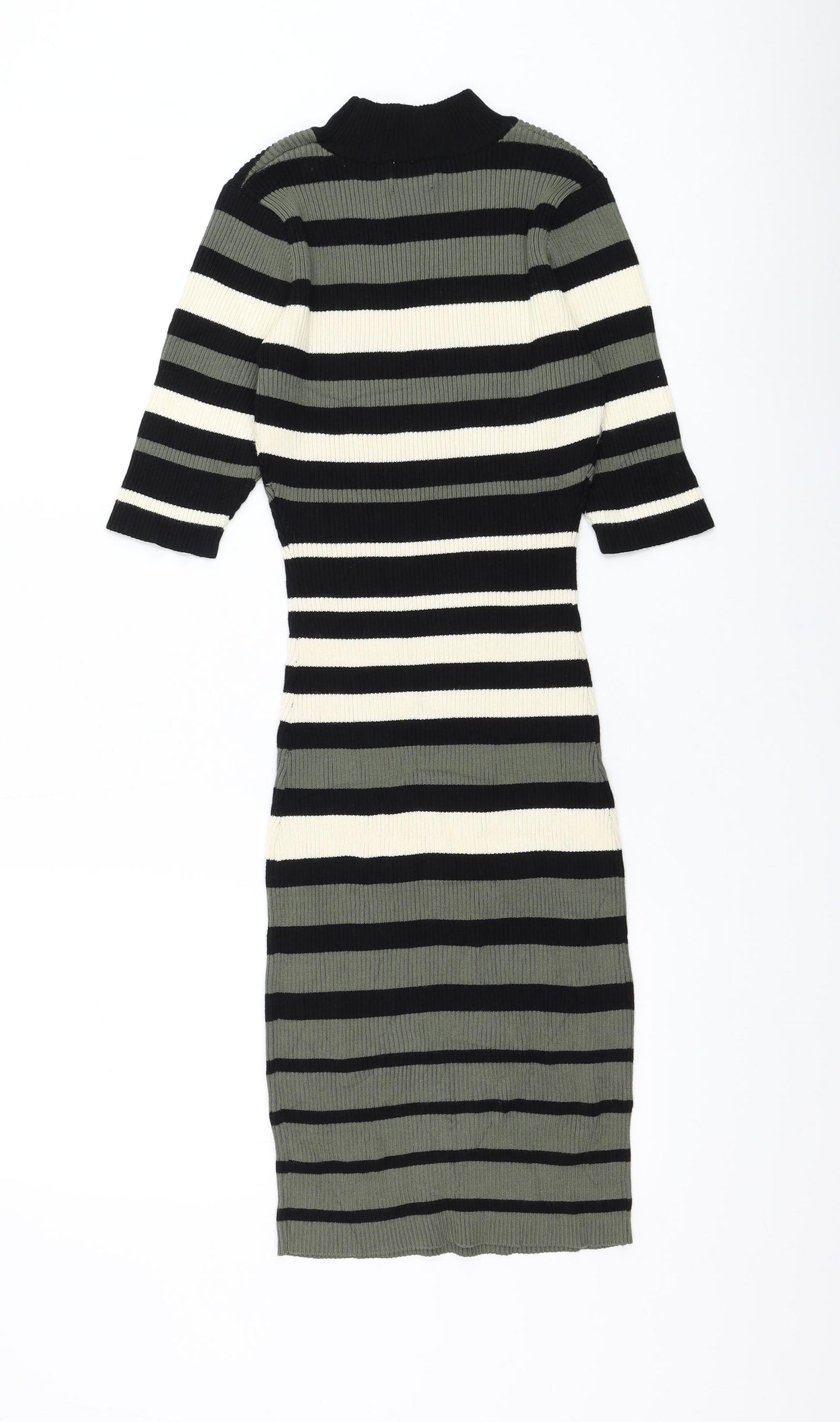 Apricot Womens Black Striped Viscose Jumper Dress Size 10 Round Neck Pullover