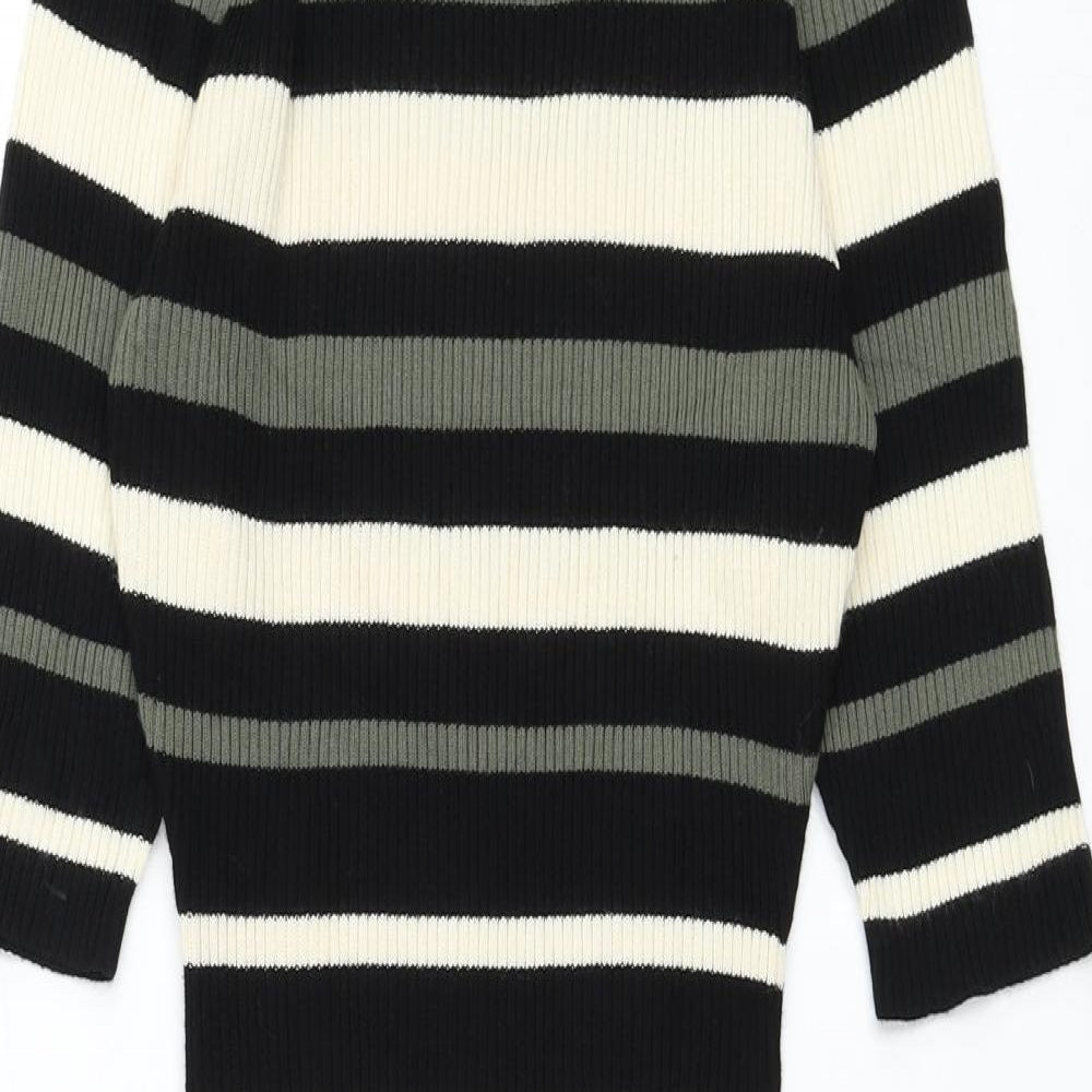 Apricot Womens Black Striped Viscose Jumper Dress Size 10 Round Neck Pullover