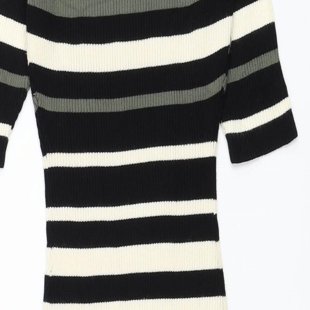 Apricot Womens Black Striped Viscose Jumper Dress Size 10 Round Neck Pullover