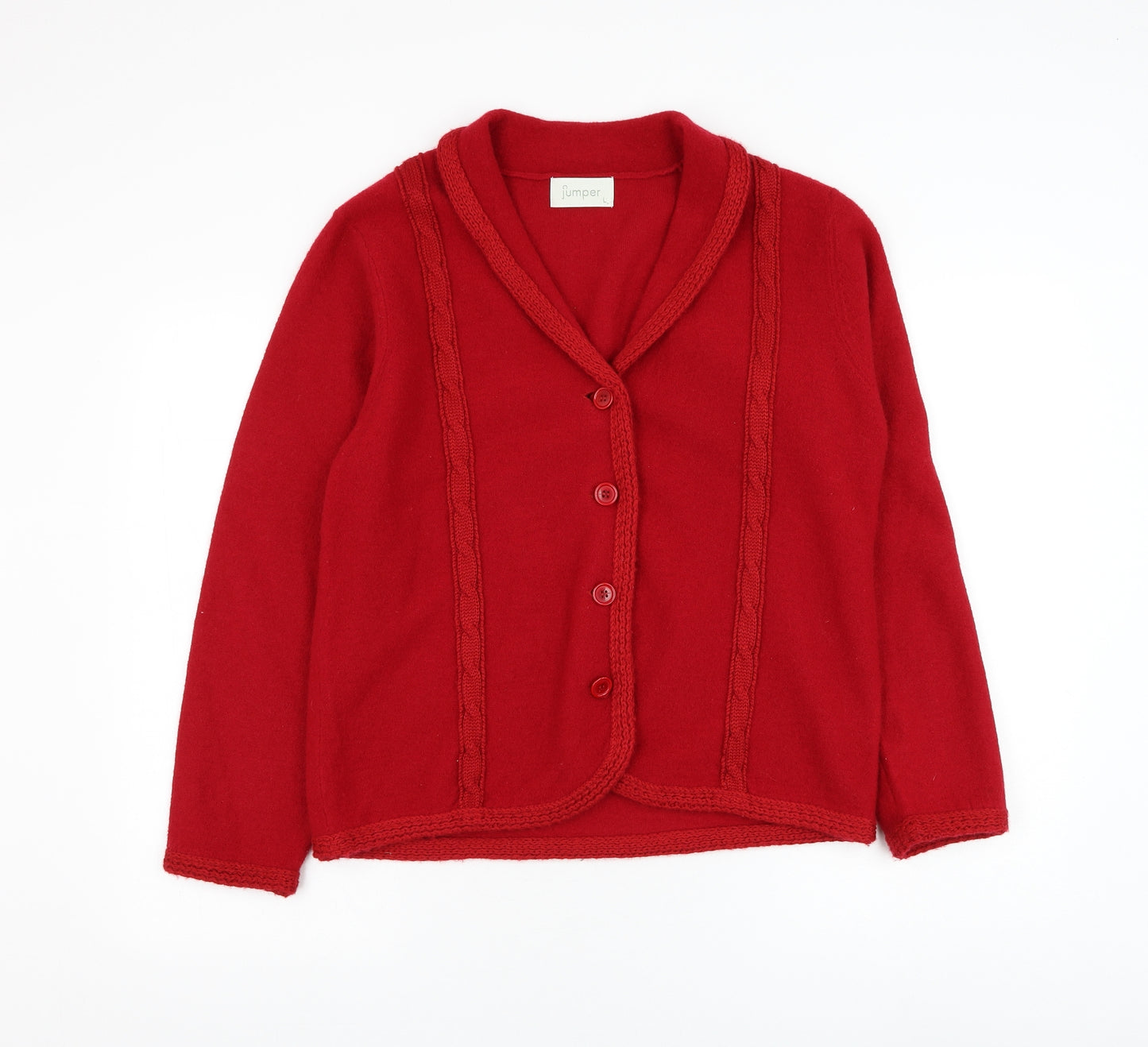 Jumper Womens Red Collared Wool Cardigan Jumper Size L