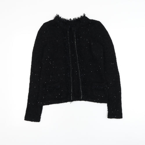 Preworn Womens Black Round Neck Polyester Cardigan Jumper Size 4
