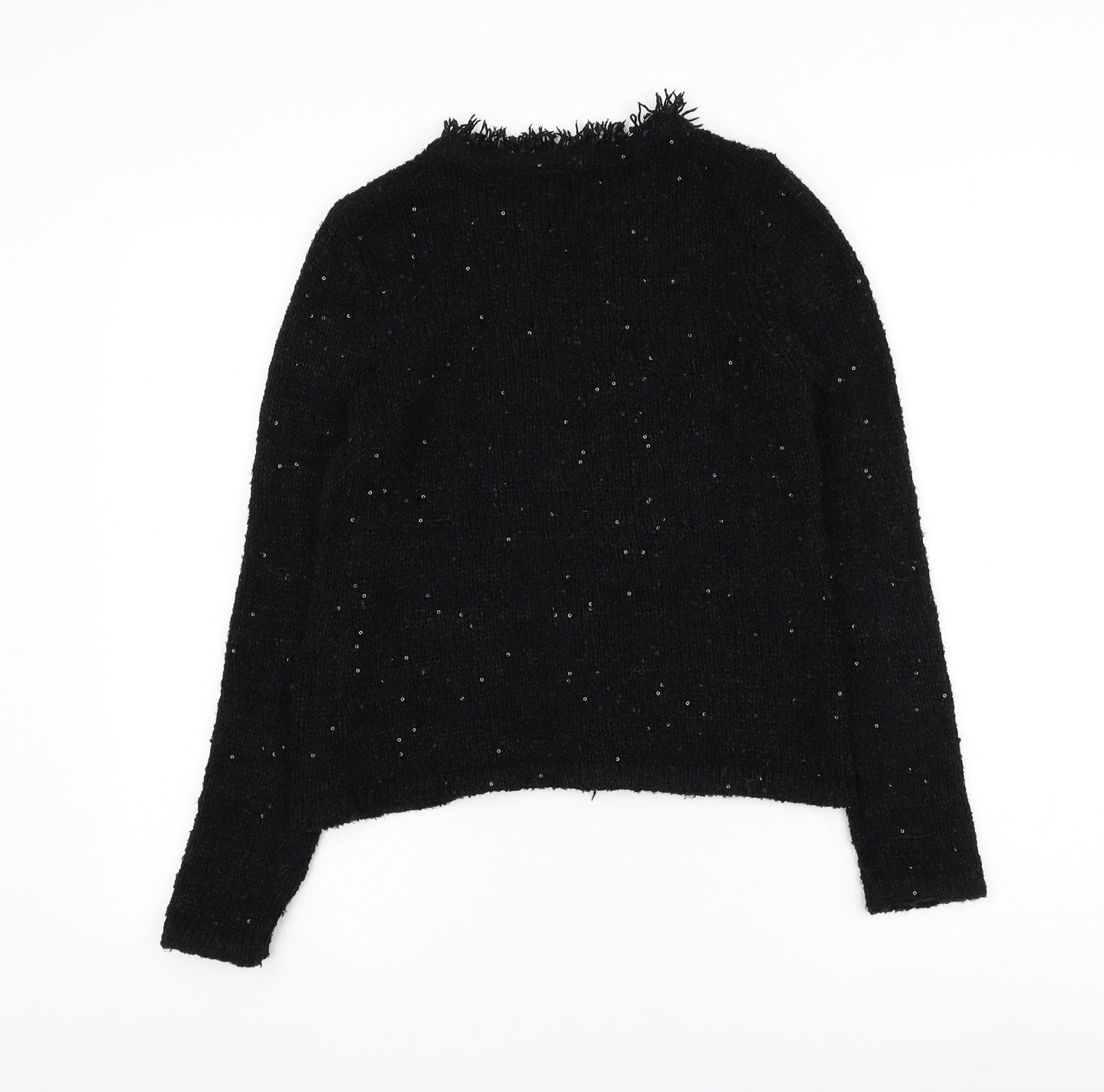 Preworn Womens Black Round Neck Polyester Cardigan Jumper Size 4