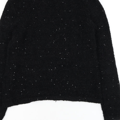 Preworn Womens Black Round Neck Polyester Cardigan Jumper Size 4