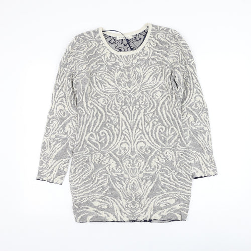 Lely Wood Womens Blue Round Neck Geometric Nylon Pullover Jumper One Size