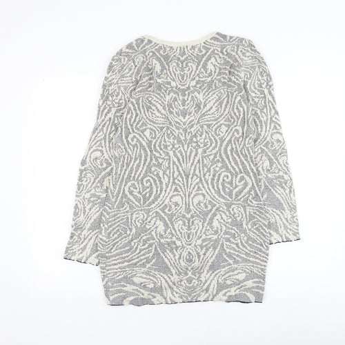 Lely Wood Womens Blue Round Neck Geometric Nylon Pullover Jumper One Size