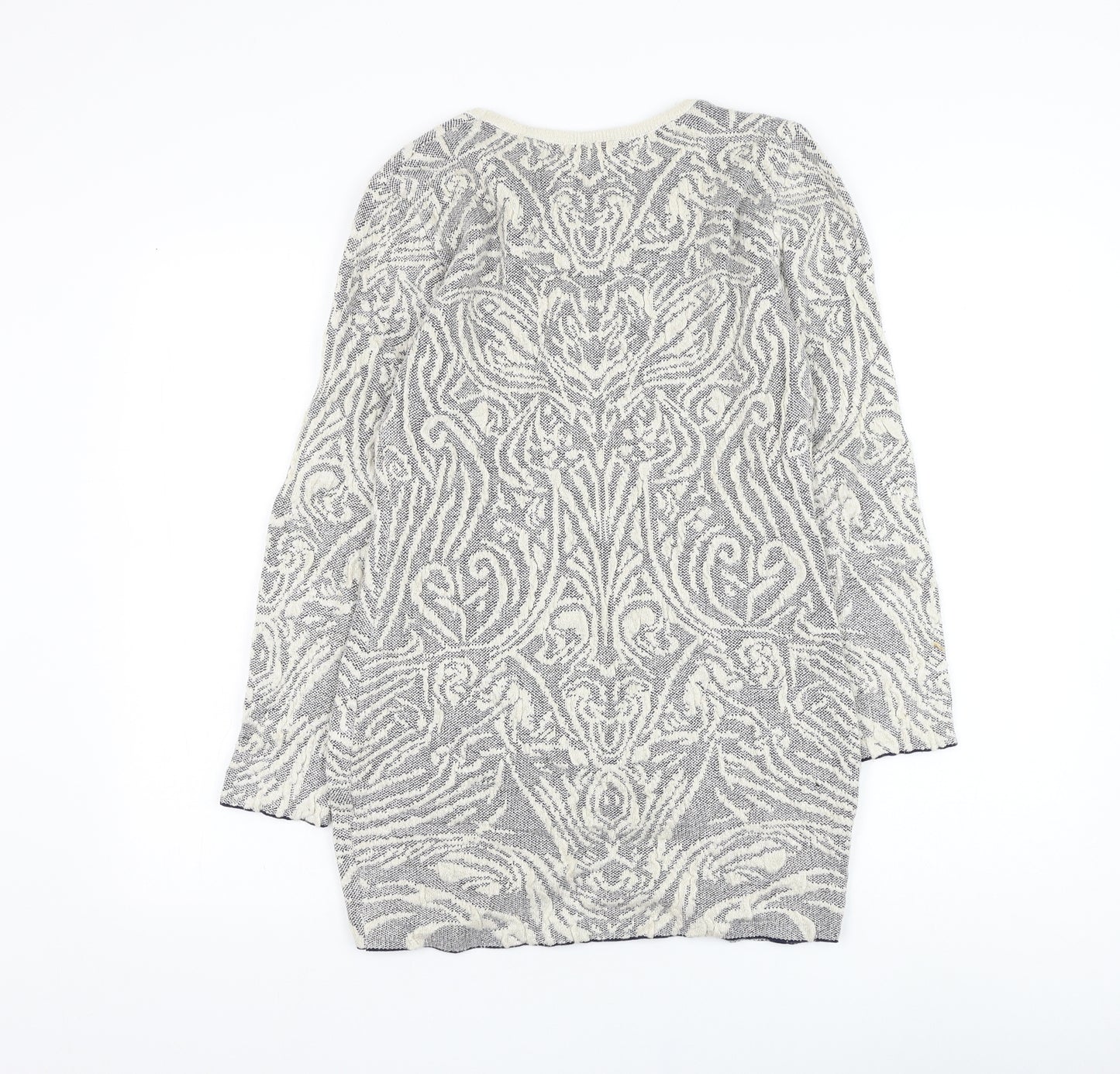 Lely Wood Womens Blue Round Neck Geometric Nylon Pullover Jumper One Size