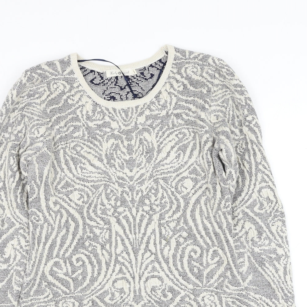 Lely Wood Womens Blue Round Neck Geometric Nylon Pullover Jumper One Size