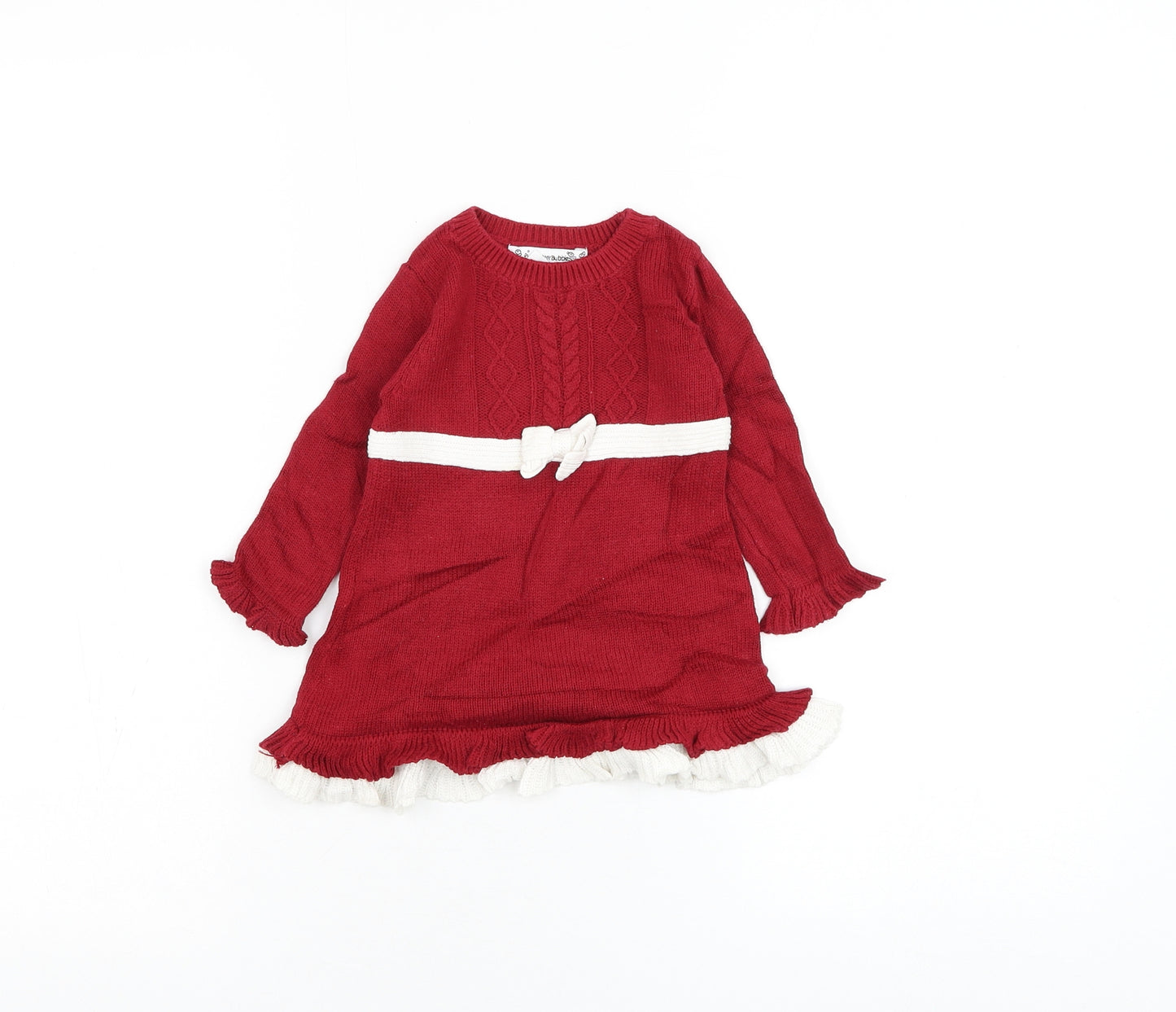 Puddles 'n' Bubbles Girls Red Cotton Jumper Dress Size 0-3 Months Round Neck Pullover