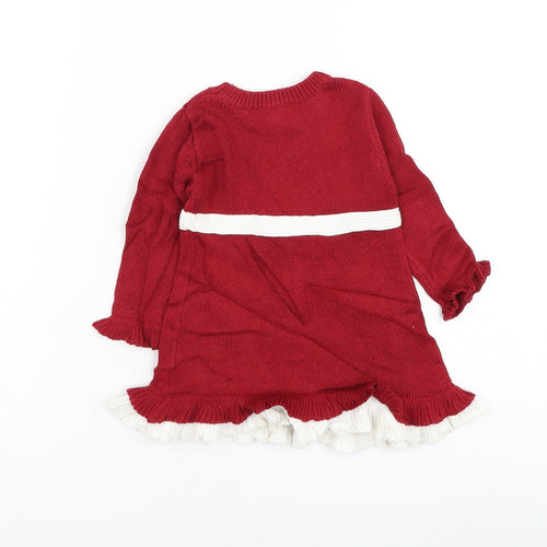 Puddles 'n' Bubbles Girls Red Cotton Jumper Dress Size 0-3 Months Round Neck Pullover