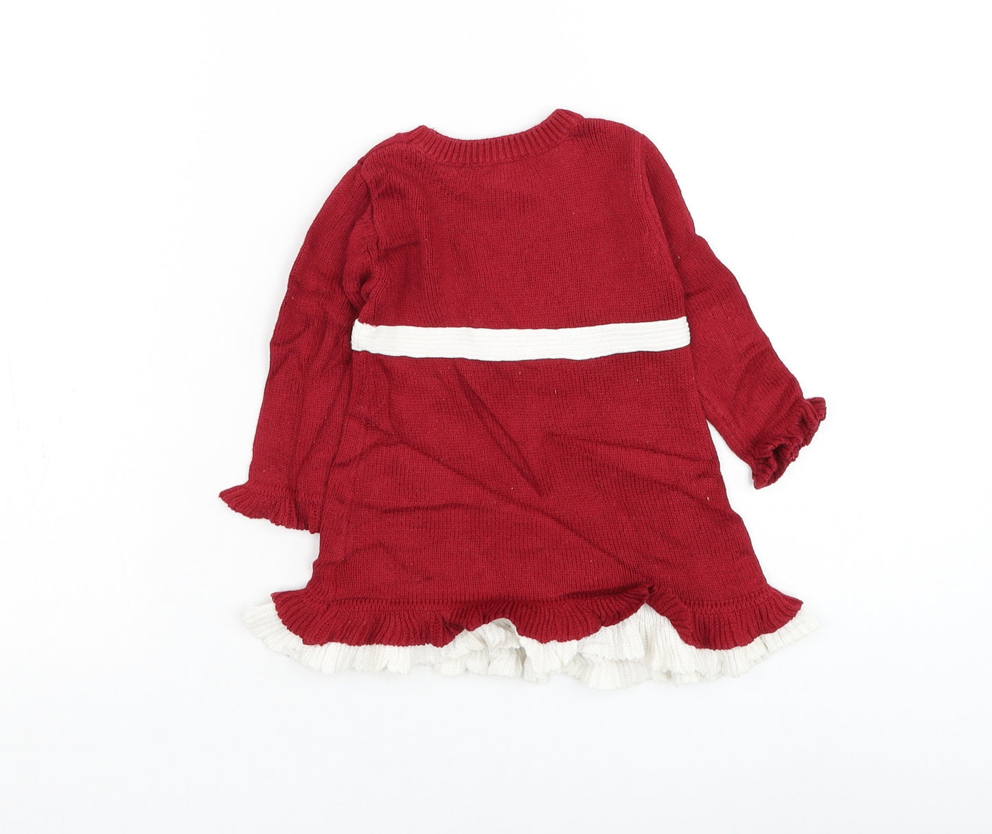 Puddles 'n' Bubbles Girls Red Cotton Jumper Dress Size 0-3 Months Round Neck Pullover