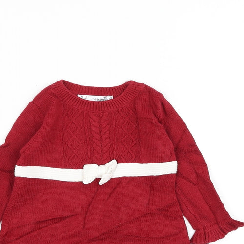 Puddles 'n' Bubbles Girls Red Cotton Jumper Dress Size 0-3 Months Round Neck Pullover