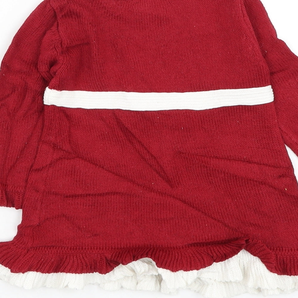 Puddles 'n' Bubbles Girls Red Cotton Jumper Dress Size 0-3 Months Round Neck Pullover