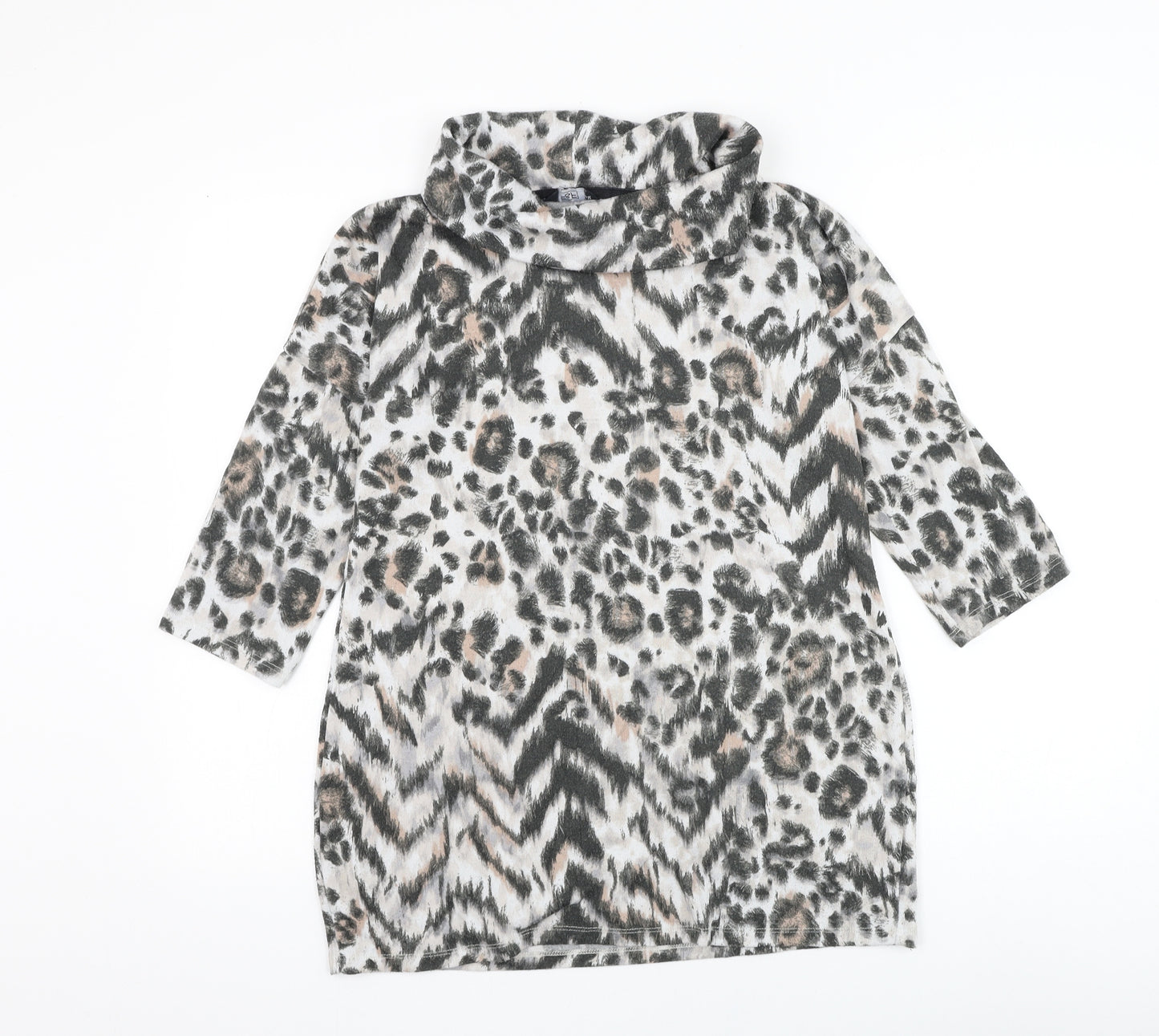 F&F Womens White Roll Neck Animal Print Polyester Pullover Jumper Size 12