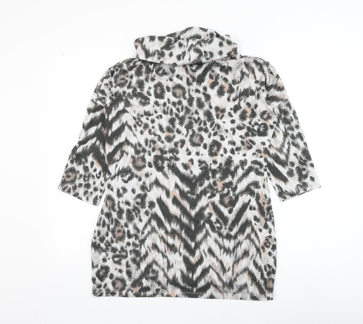 F&F Womens White Roll Neck Animal Print Polyester Pullover Jumper Size 12