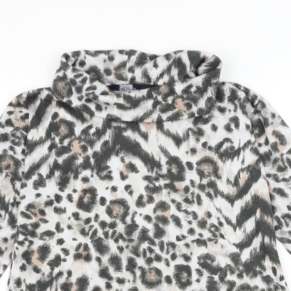 F&F Womens White Roll Neck Animal Print Polyester Pullover Jumper Size 12