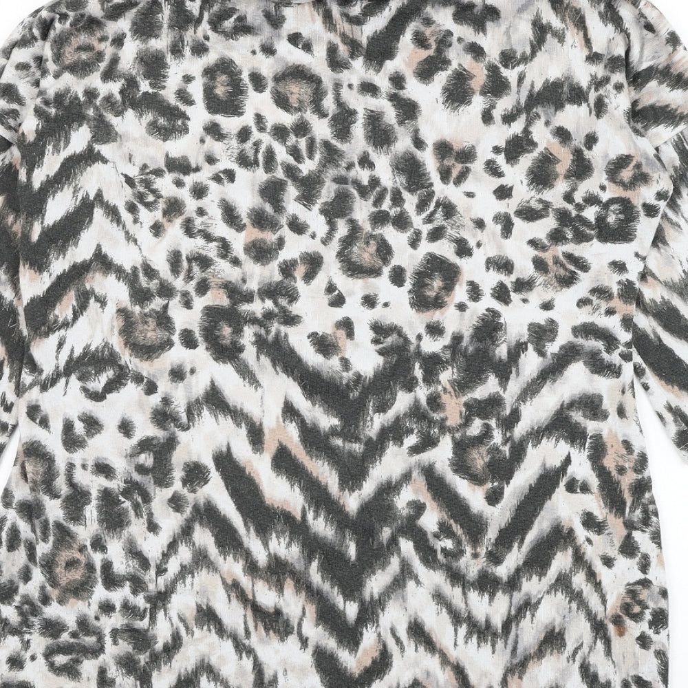 F&F Womens White Roll Neck Animal Print Polyester Pullover Jumper Size 12