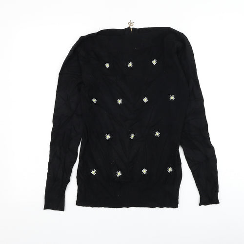 Finery Womens Black Round Neck Floral Polyamide Pullover Jumper Size S