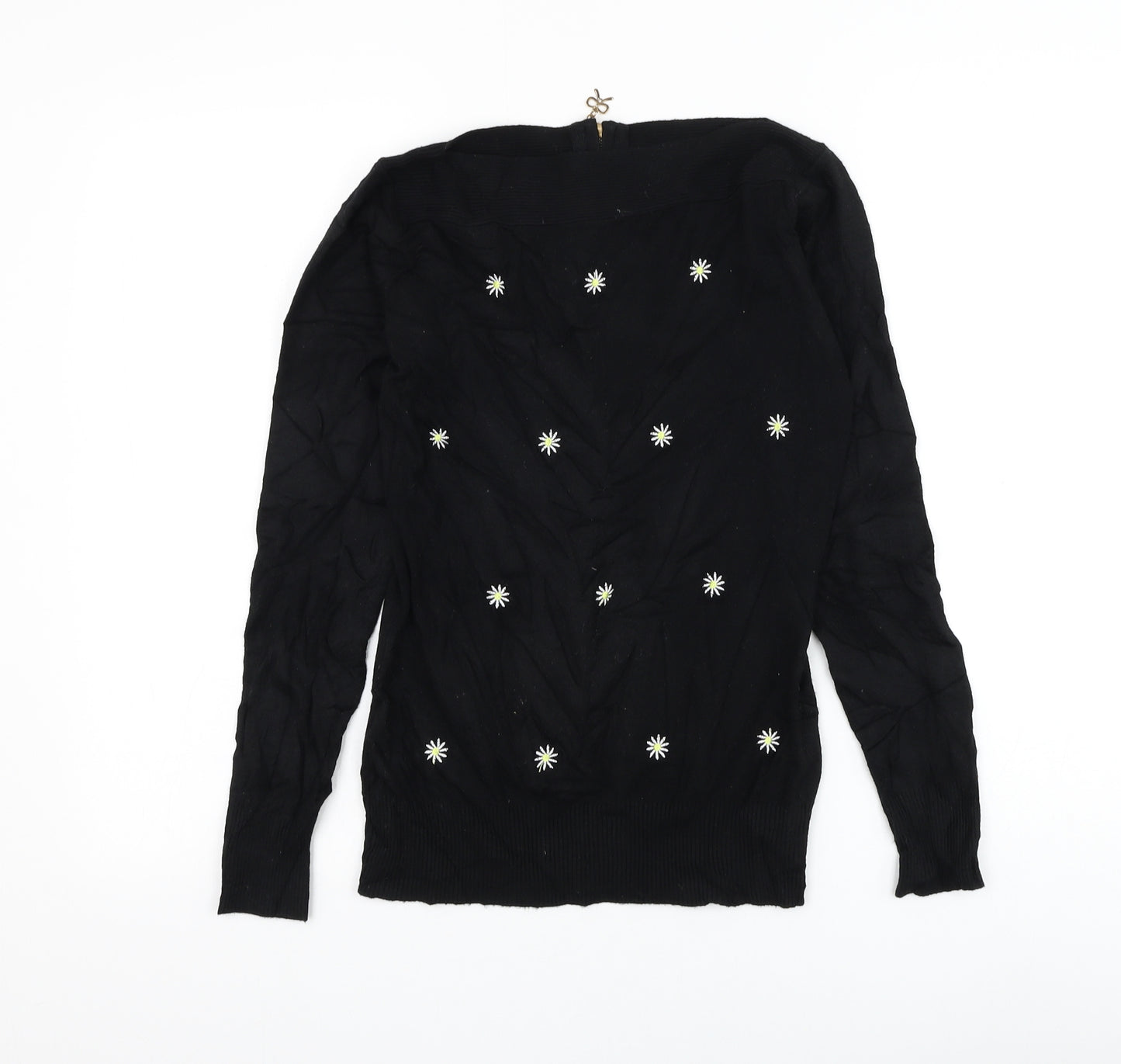 Finery Womens Black Round Neck Floral Polyamide Pullover Jumper Size S