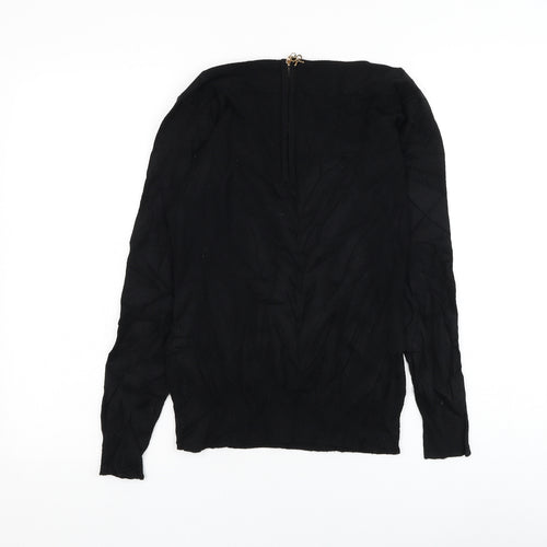 Finery Womens Black Round Neck Floral Polyamide Pullover Jumper Size S