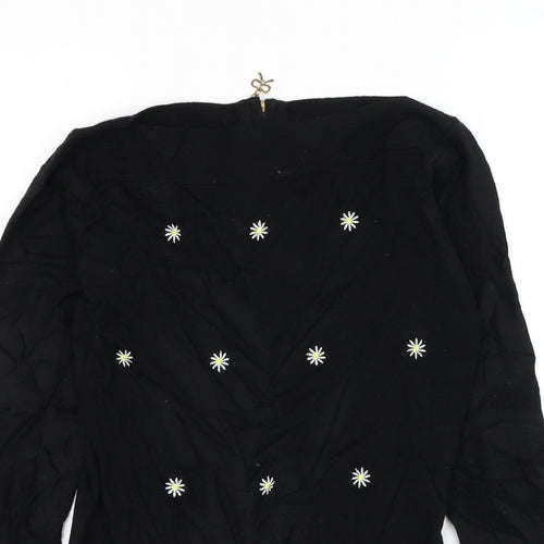 Finery Womens Black Round Neck Floral Polyamide Pullover Jumper Size S