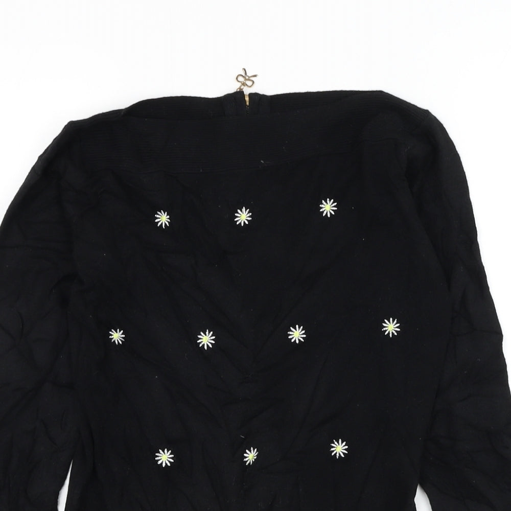 Finery Womens Black Round Neck Floral Polyamide Pullover Jumper Size S