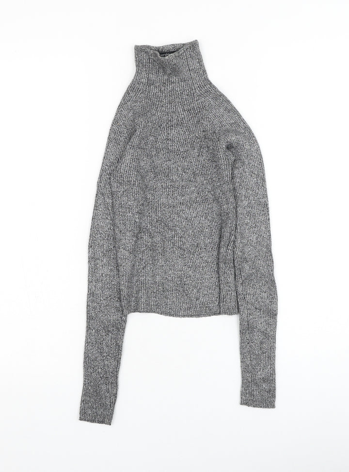 Bershka Womens Grey High Neck Polyester Pullover Jumper Size XS
