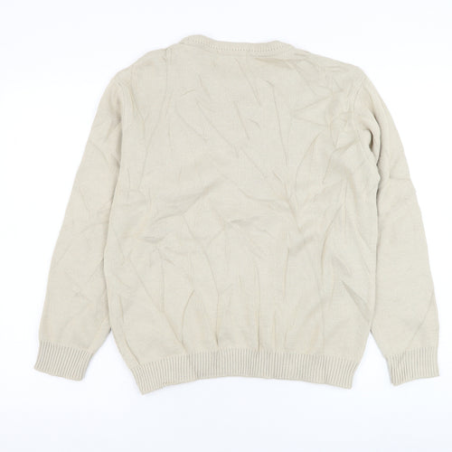 Merry Gold Womens Beige Round Neck Acrylic Pullover Jumper Size M - Flower