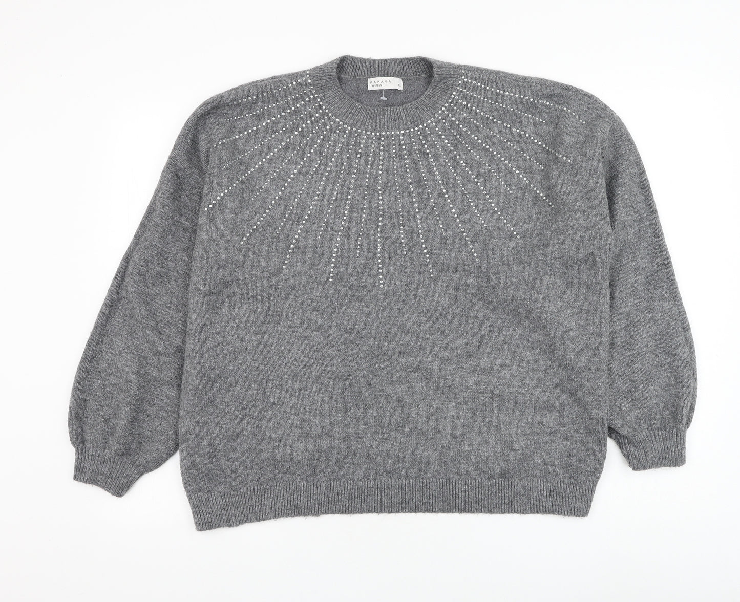 Papaya Womens Grey Round Neck Polyester Pullover Jumper Size XL