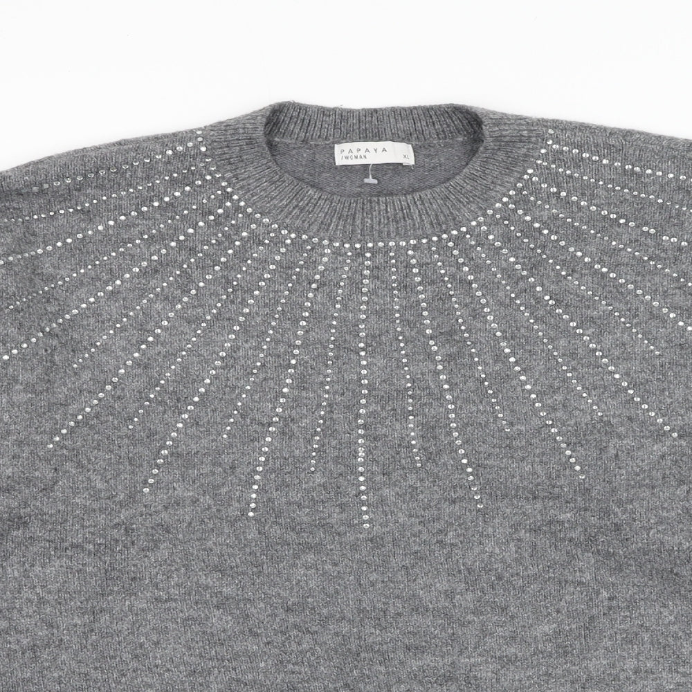 Papaya Womens Grey Round Neck Polyester Pullover Jumper Size XL