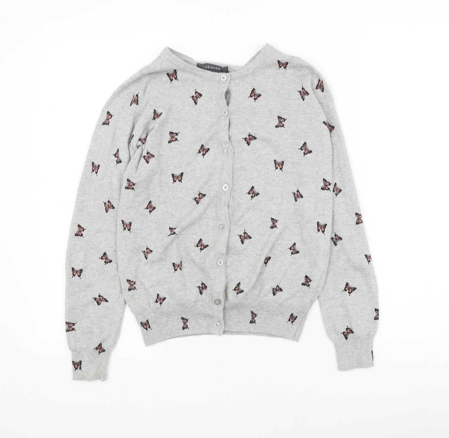 Primark Womens Grey Round Neck Cotton Jumper Size 6 - Butterfly