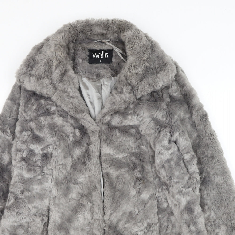 Wallis Womens Grey Overcoat Coat Size S Hook & Loop