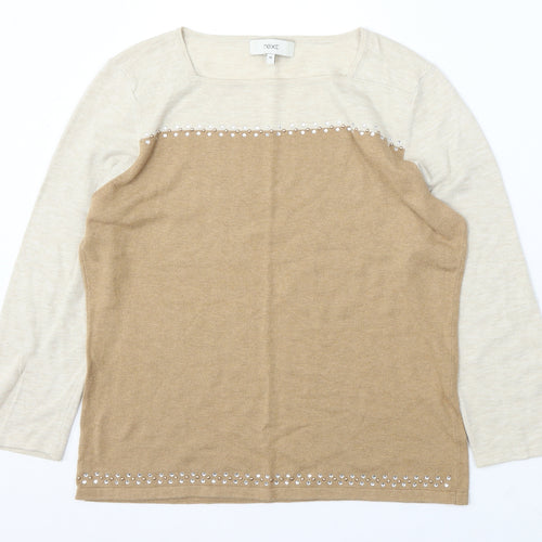 NEXT Womens Multicoloured Round Neck Cotton Pullover Jumper Size 14