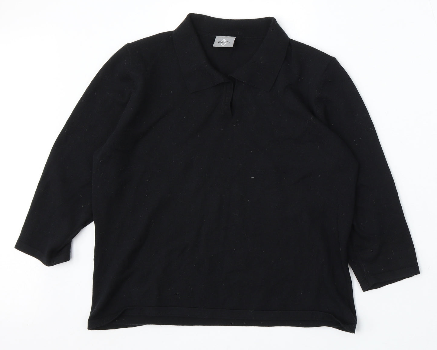 AMARANTO Womens Black Collared Cotton Pullover Jumper Size 16