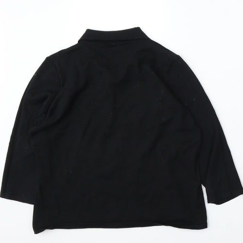 AMARANTO Womens Black Collared Cotton Pullover Jumper Size 16