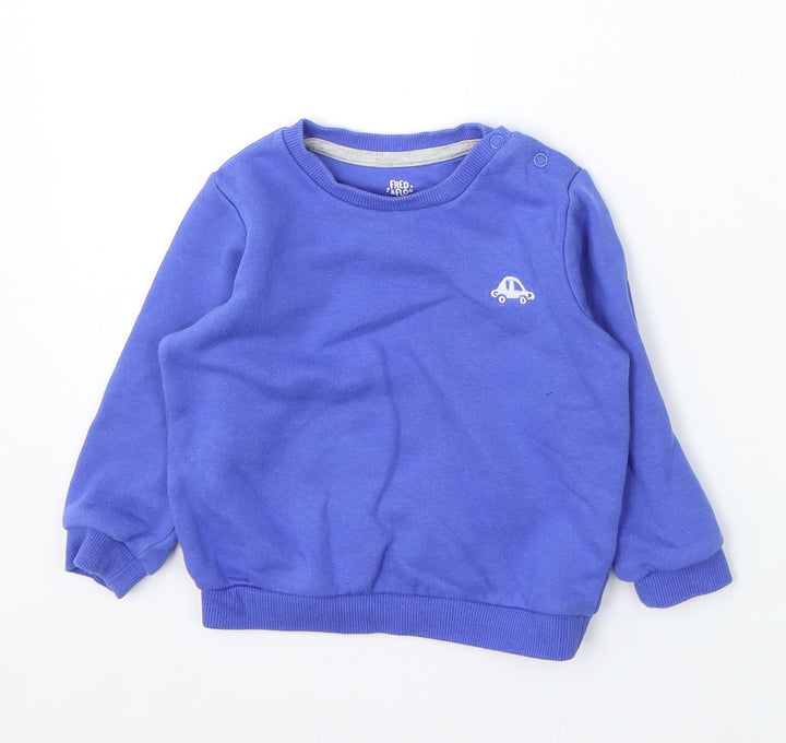 F&F Boys Blue Cotton Pullover Jumper Size 9-12 Months - car