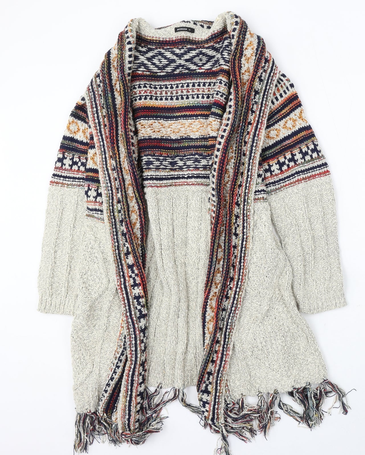 Roman Womens Multicoloured V-Neck Acrylic Cardigan Jumper Size 10