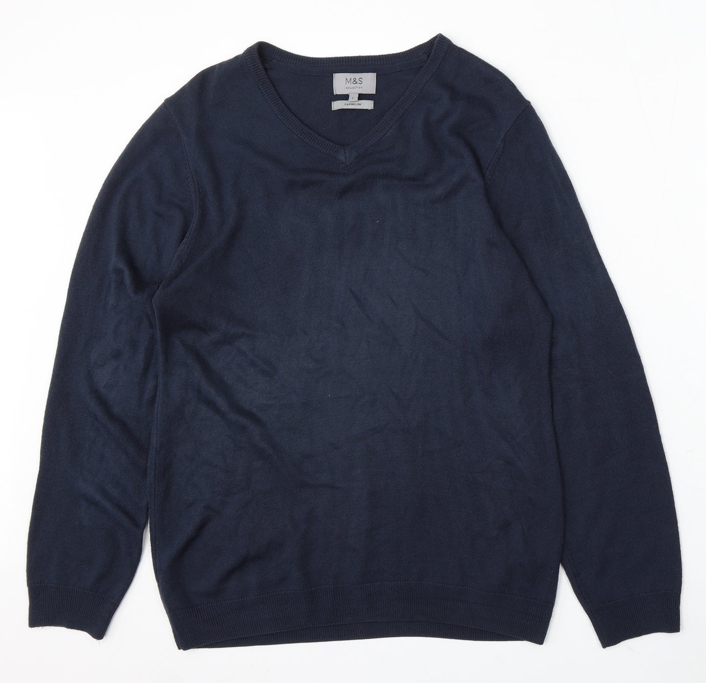 Marks and Spencer Mens Blue V-Neck Acrylic Pullover Jumper Size L