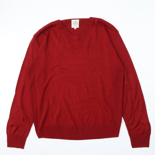 Sand Stone Mens Red V-Neck Acrylic Pullover Jumper Size M