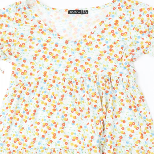 Boohoo Womens Multicoloured Floral Polyester Basic Blouse Size 10 Round Neck