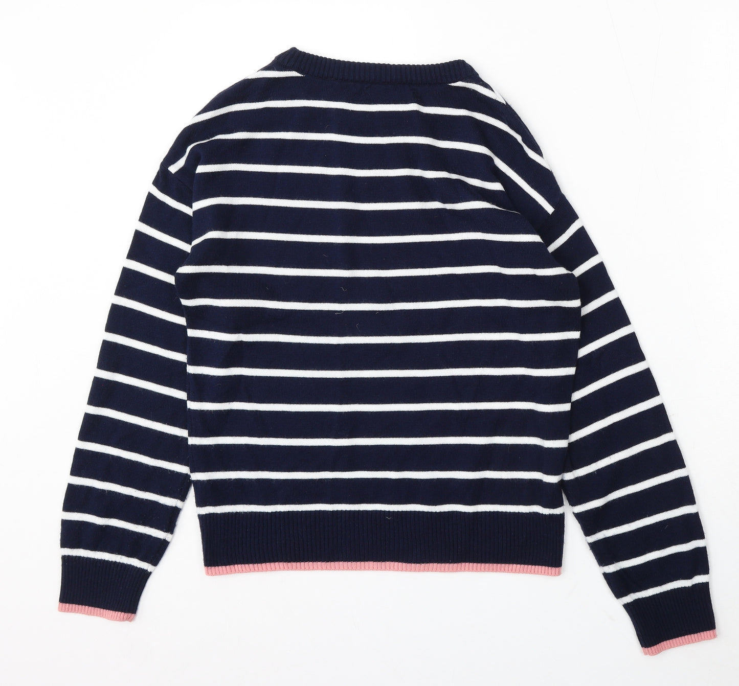 TU Womens Blue Round Neck Striped Acrylic Pullover Jumper Size 10 - Amour