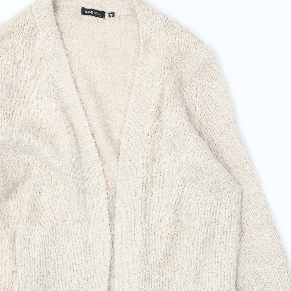 Brave Soul Womens Beige V-Neck Polyester Cardigan Jumper Size 16