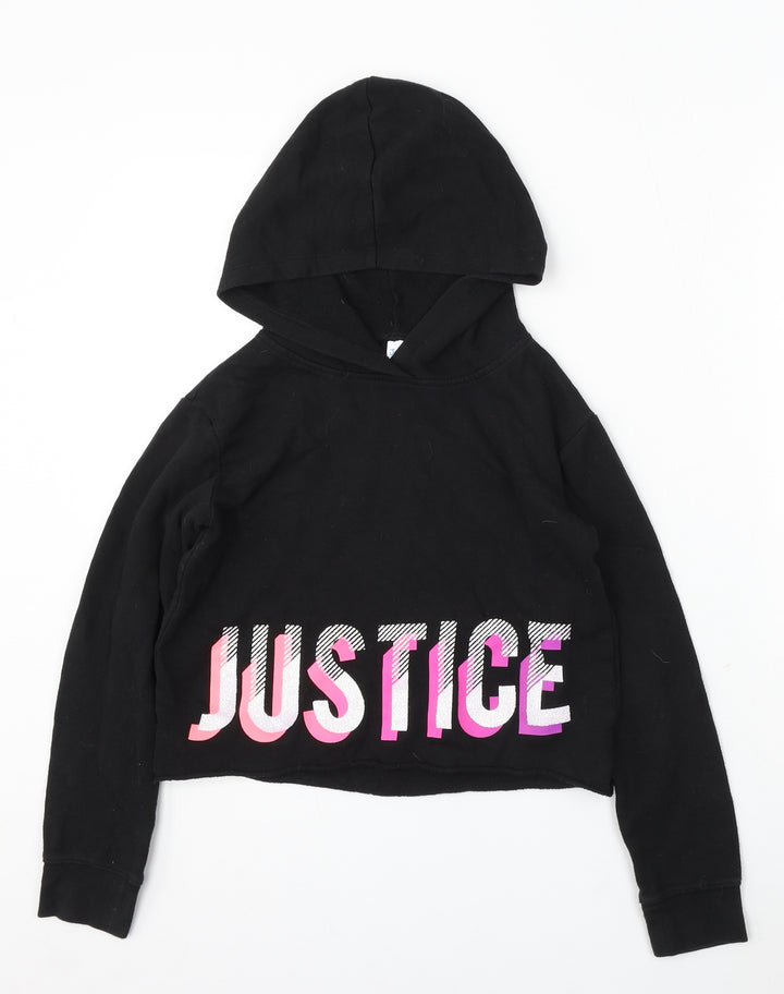 Justice Girls Black Cotton Pullover Hoodie Size 10 Years