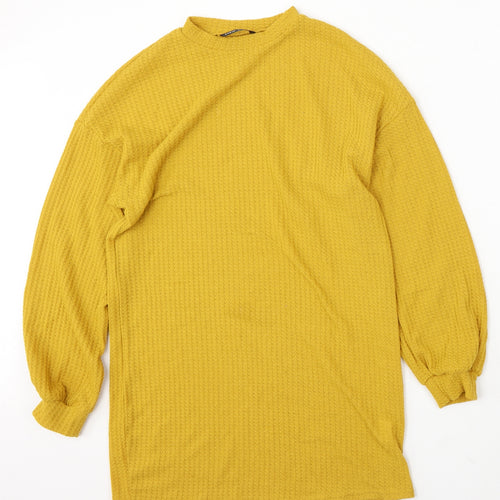 SheIn Womens Yellow Round Neck Polyester Pullover Jumper Size XS