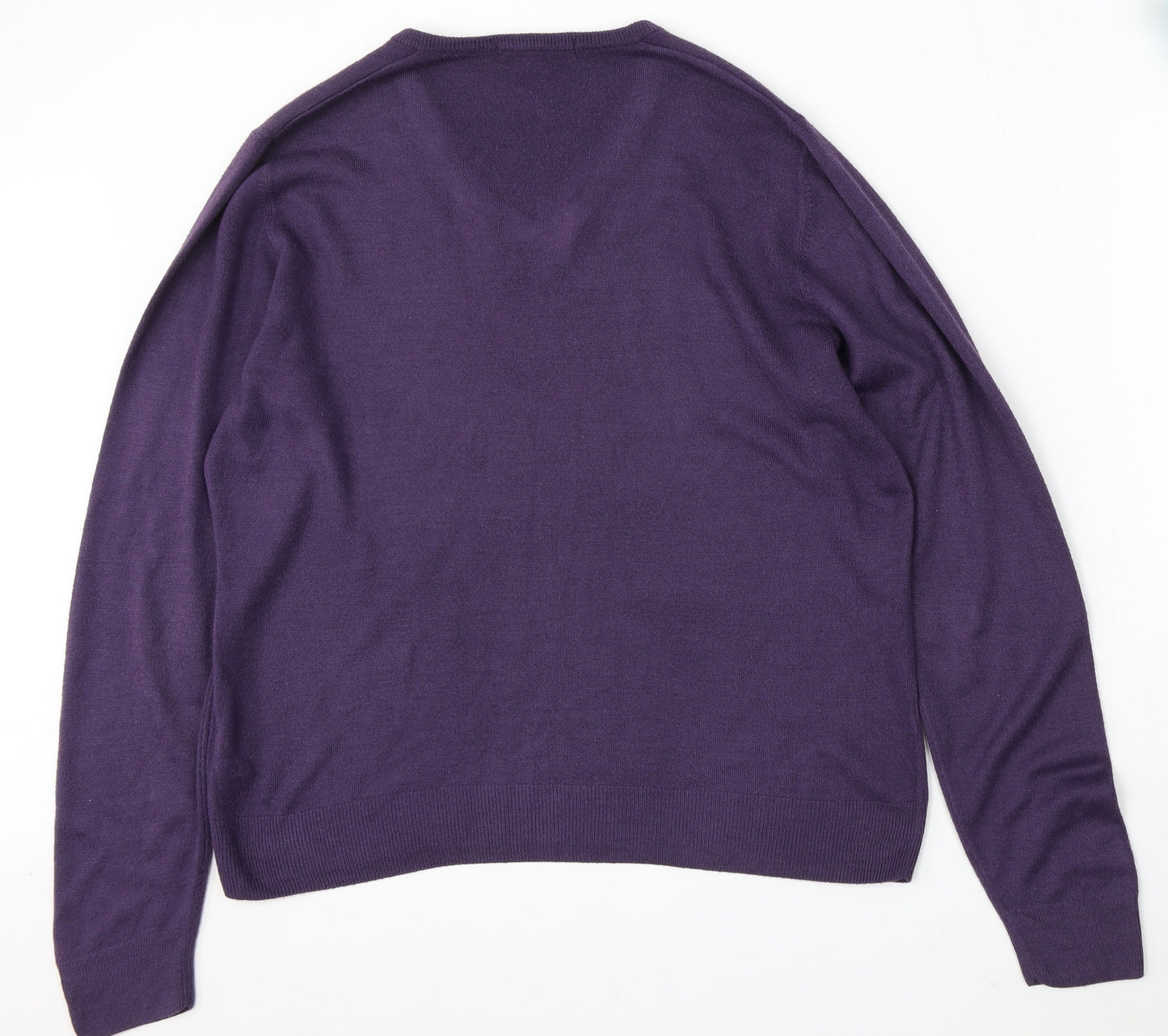 Marks and Spencer Mens Purple V-Neck Acrylic Pullover Jumper Size M